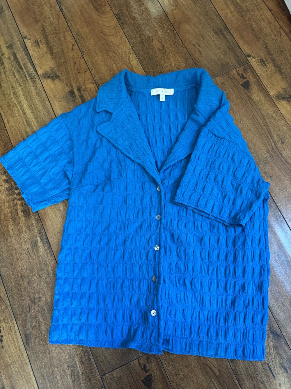 Short-Sleeve Textured Button-Up Shirt - Blue